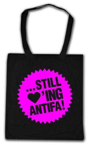 Baumwoll-Tragetasche: ... still loving antifa! (pink)