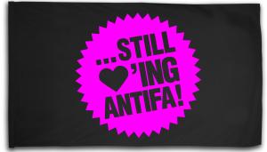 Fahne / Flagge (ca. 150x100cm): ... still loving antifa! (pink)