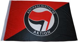 Schwarz/rote Fahne mit Antifa-Logo (rot/schwarz)