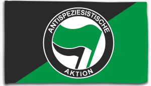 Schwarz/grüne Fahne mit Antispeziesistische Aktion (grün/schwarz)