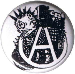 25mm Button: Anarchie Punker mit Knarre