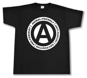 T-Shirt: Animal-Friendly - Anti-Fascist - Gay Positive - Pro Feminist