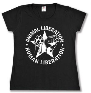 tailliertes T-Shirt: Animal Liberation - Human Liberation (mit Stern)