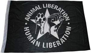 Fahne / Flagge (ca. 150x100cm): Animal Liberation - Human Liberation (mit Stern)