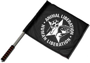 Fahne / Flagge (ca. 40x35cm): Animal Liberation - Human Liberation (mit Stern)