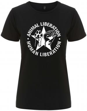 tailliertes Fairtrade T-Shirt: Animal Liberation - Human Liberation (mit Stern)