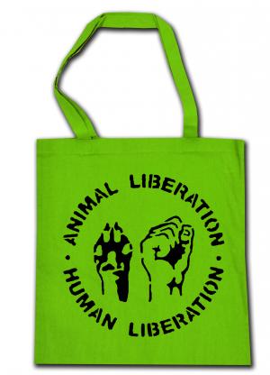 Baumwoll-Tragetasche: Animal Liberation - Human Liberation (schwarz/grün)