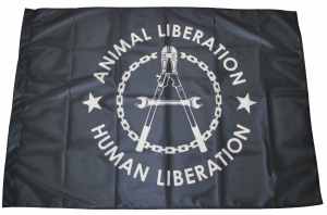 Fahne / Flagge (ca. 150x100cm): Animal Liberation - Human Liberation (Zange)