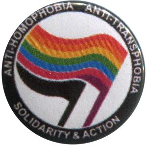50mm Magnet-Button: Anti-Homophobia - Anti-Transphobia - Solidarity and Action