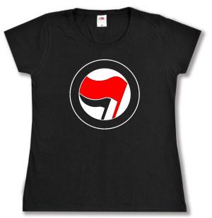 tailliertes T-Shirt: Antifa Logo (rot/schwarz, ohne Schrift)