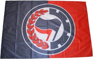 Fahne / Flagge (ca. 150x100cm): Antifa Lorbeere (schwarz/rot)