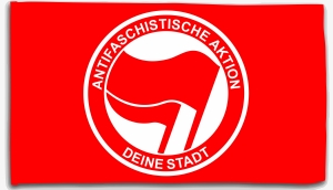 Fahne / Flagge (ca. 150x100cm): Antifaschistische Aktion (rot/rot) Deine Stadt