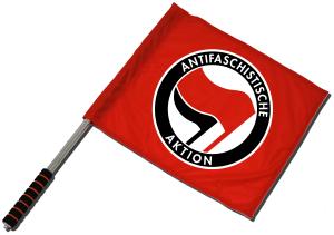 Fahne / Flagge (ca. 40x35cm): Antifaschistische Aktion (rot/schwarz)