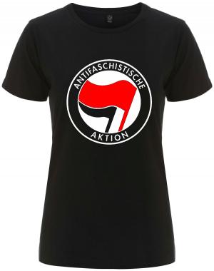 tailliertes Fairtrade T-Shirt: Antifaschistische Aktion (rot/schwarz)