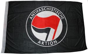 Fahne / Flagge (ca. 150x100cm): Antifaschistische Aktion (schwarz, rot/schwarz)