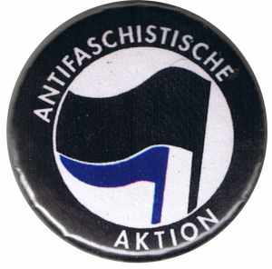 25mm Magnet-Button: Antifaschistische Aktion (schwarz/blau)