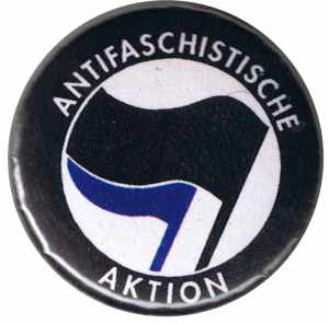 50mm Magnet-Button: Antifaschistische Aktion (schwarz/blau)