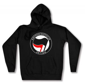 taillierter Kapuzen-Pullover: Antifaschistische Aktion (schwarz/rot)