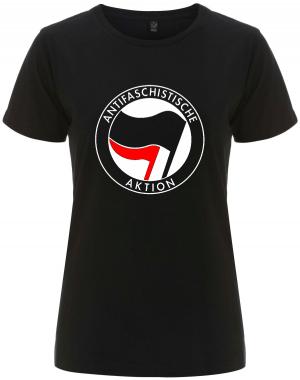 tailliertes Fairtrade T-Shirt: Antifaschistische Aktion (schwarz/rot)