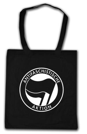 Baumwoll-Tragetasche: Antifaschistische Aktion (schwarz/schwarz)
