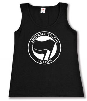 tailliertes Tanktop: Antifaschistische Aktion (schwarz/schwarz)