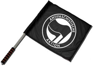 Fahne / Flagge (ca. 40x35cm): Antifaschistische Aktion (schwarz/schwarz)