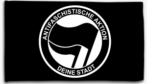 Fahne / Flagge (ca. 150x100cm): Antifaschistische Aktion (schwarz/schwarz) Deine Stadt