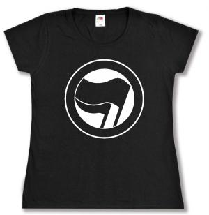 tailliertes T-Shirt: Antifaschistische Aktion (schwarz/schwarz) ohne Schrift