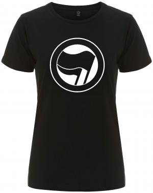 tailliertes Fairtrade T-Shirt: Antifaschistische Aktion (schwarz/schwarz) ohne Schrift