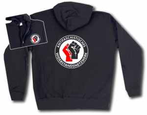 Kapuzen-Jacke: Antifaschistisches Widerstandsnetzwerk - Fäuste (rot/schwarz)