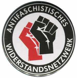 50mm Button: Antifaschistisches Widerstandsnetzwerk - Fäuste (rot/schwarz)