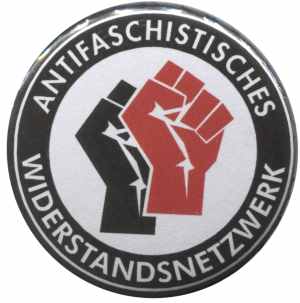 37mm Button: Antifaschistisches Widerstandsnetzwerk - Fäuste (schwarz/rot)