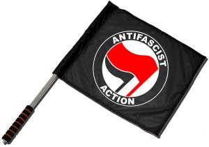 Fahne / Flagge (ca. 40x35cm): Antifascist Action (rot/schwarz)