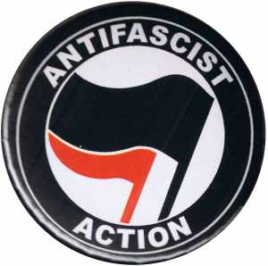 37mm Button: Antifascist Action (schwarz/rot)