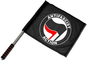 Fahne / Flagge (ca. 40x35cm): Antifascist Action (schwarz/rot)