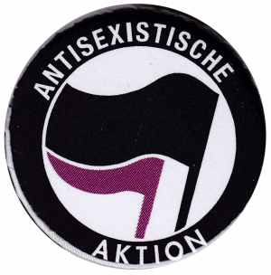 25mm Magnet-Button: Antisexistische Aktion (schwarz/lila)