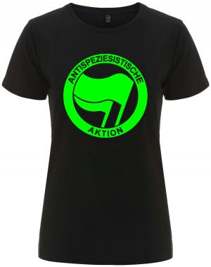 tailliertes Fairtrade T-Shirt: Antispeziesistische Aktion (grün/grün)