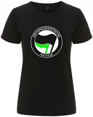 tailliertes Fairtrade T-Shirt: Antispeziesistische Aktion (schwarz/grün)