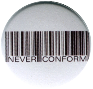 37mm Button: Barcode - Never conform