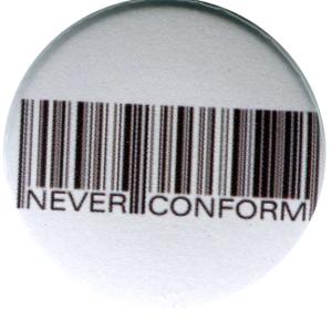 50mm Button: Barcode - Never conform