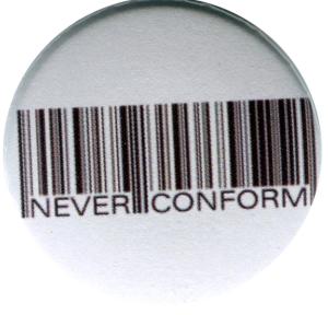25mm Button: Barcode - Never conform