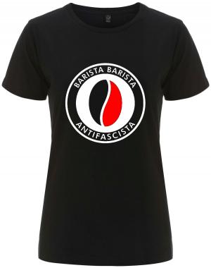 tailliertes Fairtrade T-Shirt: Barista Barista Antifascista (Bohne)