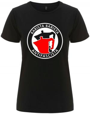 tailliertes Fairtrade T-Shirt: Barista Barista Antifascista (Moka)