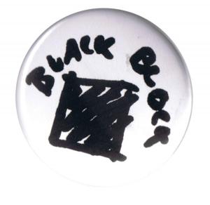 50mm Button: Black Block (weiß)