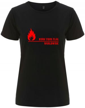 tailliertes Fairtrade T-Shirt: Burn your flag - worldwide (red)