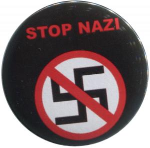 25mm Button: Durchgestrichenes Hakenkreuz - Stop Nazi