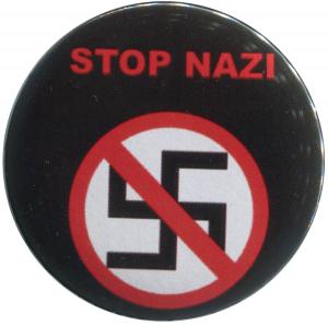 37mm Button: Durchgestrichenes Hakenkreuz - Stop Nazi