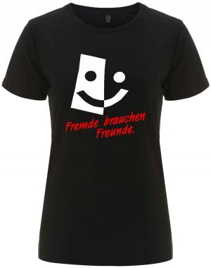 tailliertes Fairtrade T-Shirt: Fremde brauchen Freunde