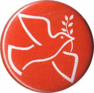 25mm Button: Friedenstaube mit Zweig (rot)