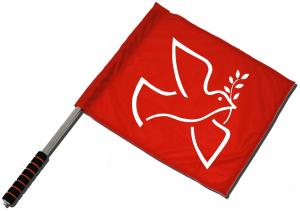 Fahne / Flagge (ca. 40x35cm): Friedenstaube mit Zweig (rot)